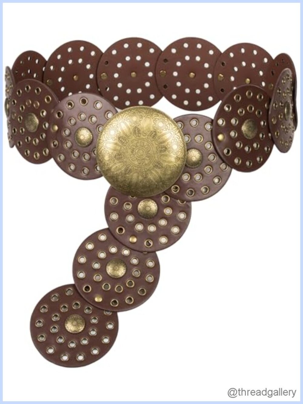 Wide Vintage PU-Leather Western Disc Concho Belt Adjustable Waist